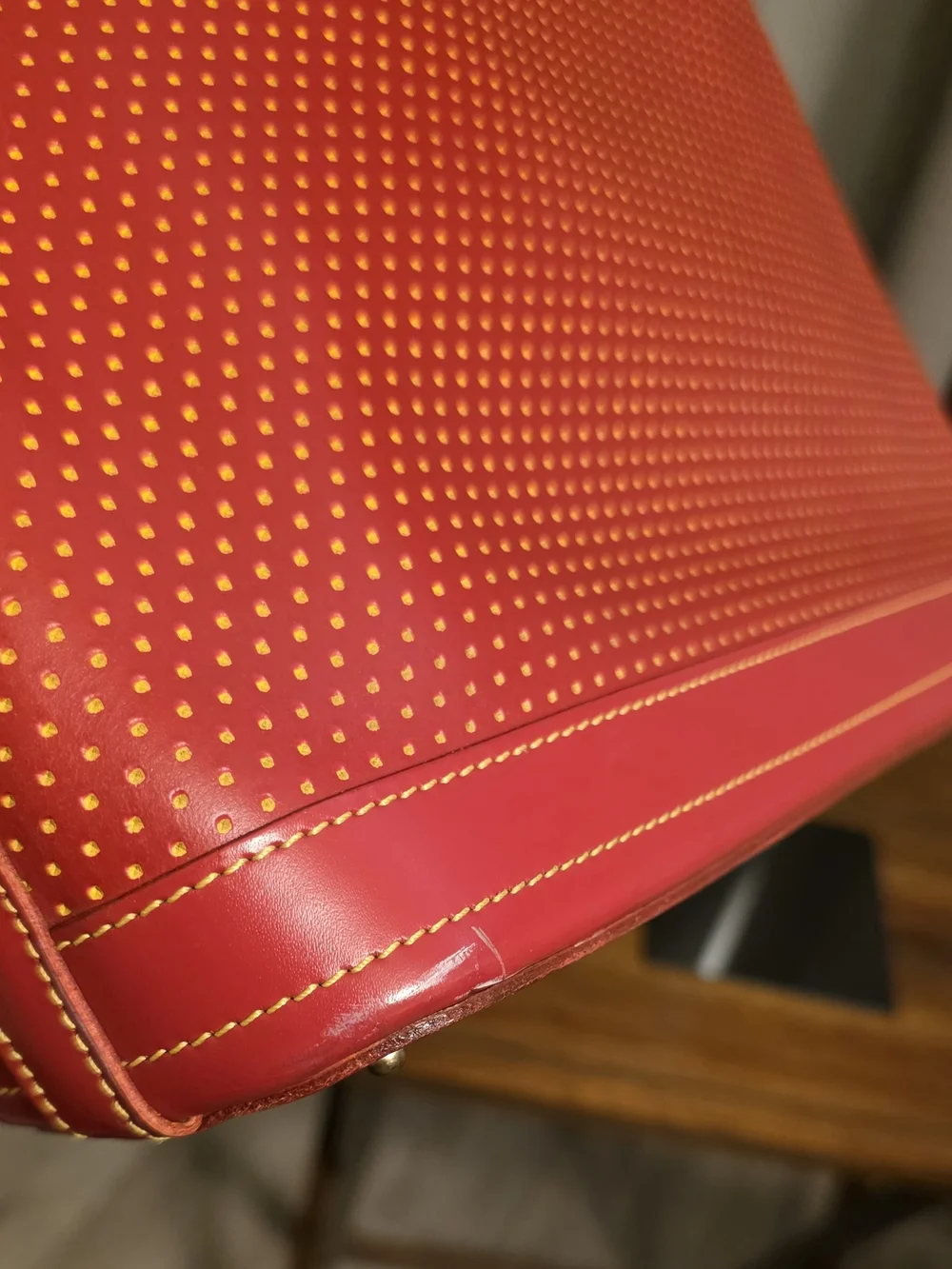 Dooney & Bourke Cabrio Red and Yellow Polka Dot Perforated Leather Hobo Purse
